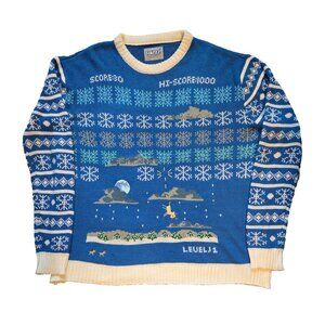 Funziez! Space Invaders Ugly Christmas Sweater (X-Large, Blue/White)